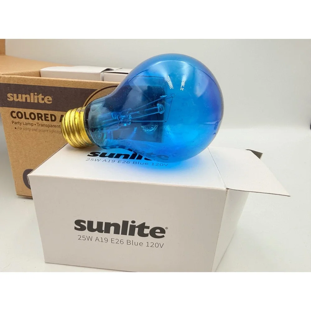 Sunlite 25W A19 Transparent Blue Party Lamp E26 Base 6 Pack 40445-SU NEW